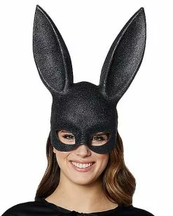 Black Glitter Bunny Mask
