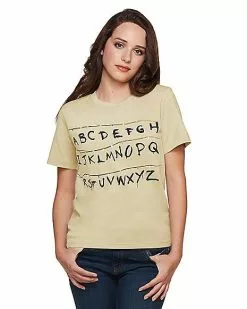 Adult Alphabet Wall T Shirt - Stranger Things 10 Adult Alphabet Wall T Shirt - Stranger Things -Halloween Shop 01381979 d