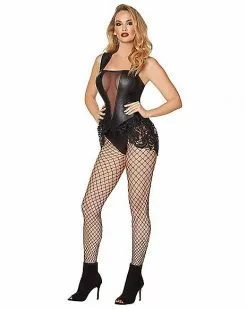 Adult Black Faux Leather And Lace Bodysuit -Halloween Shop 01481183 c