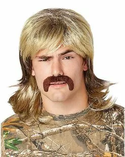 Blond Mullet Wig With Mustache
