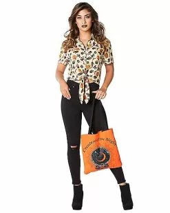 Adult Vintage Halloween Icon Tie Front Shirt And Tote Bag
